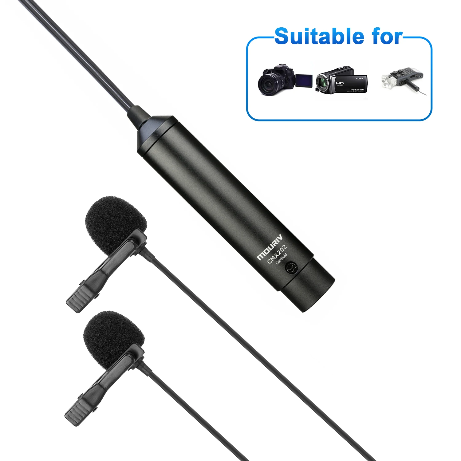 MOURIV CMX202 Dual Lavalier Cardioid Microphone Phantom Power Lapel Clip Compatible with Camera Camcorder ZOOM Tascam SONY |