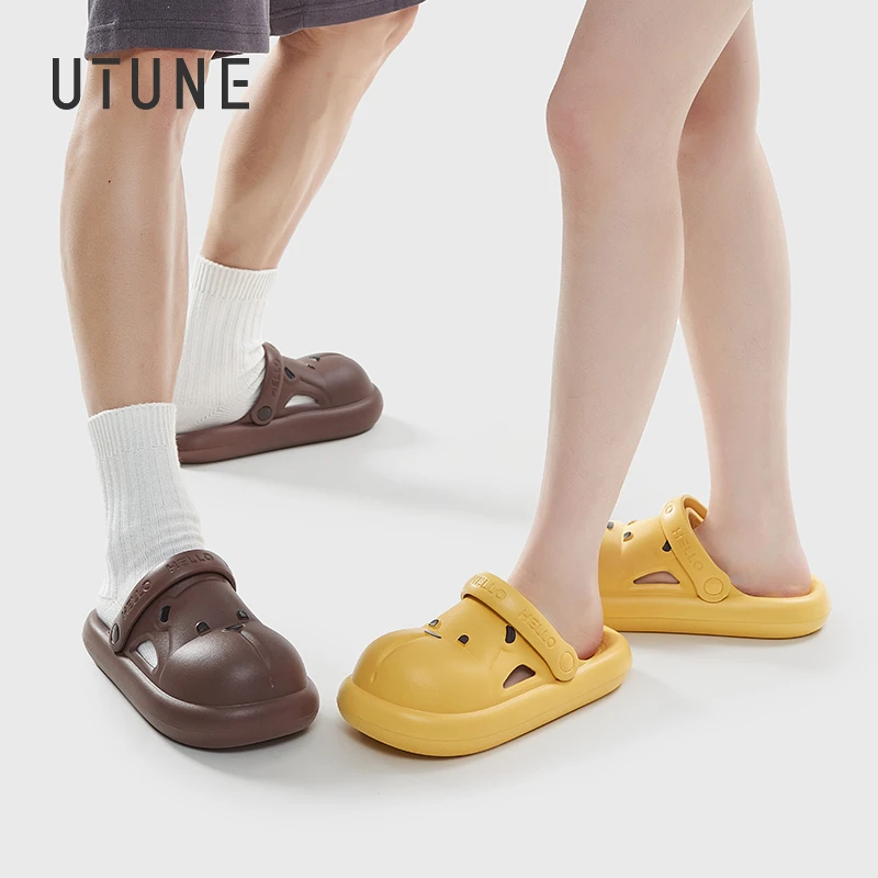UTUNE EVA Bear Women's Sandals Home Beach Women's Spring Summer Slip-ons Shoes Soft Thick Bottom Cute Comfortable Men's Slippers