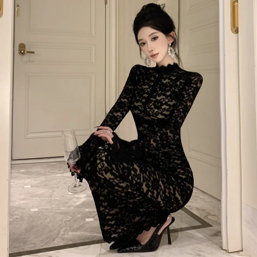 Lady Royal Sister Sle Сексуальное кружевное платье открытое облегающее длинное