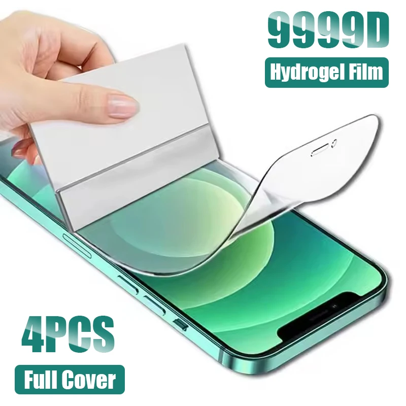 4PCS Full Cover Hydrogel Film for iPhone 16 15 14 11 12 13 Pro Max Mini X Xr Xs Screen Protector 7 8 Plus SE 2020