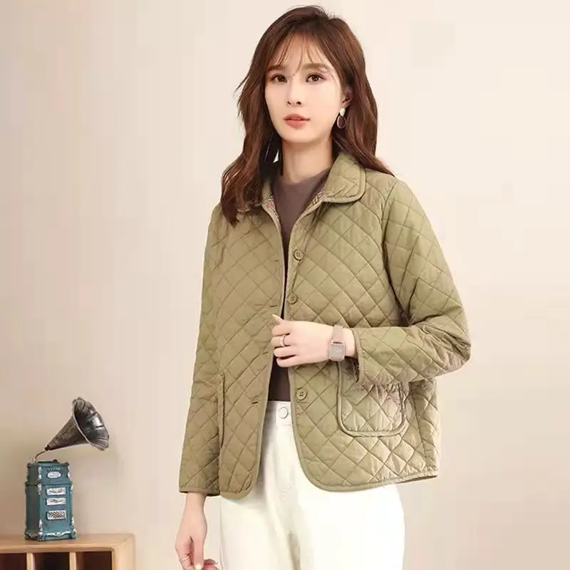 Autumn Winter Women's Short Padded Jacket Parka Warmth Jacket Korean Fashion Thin Cotton Lining Leisure Plaid Streetwear New