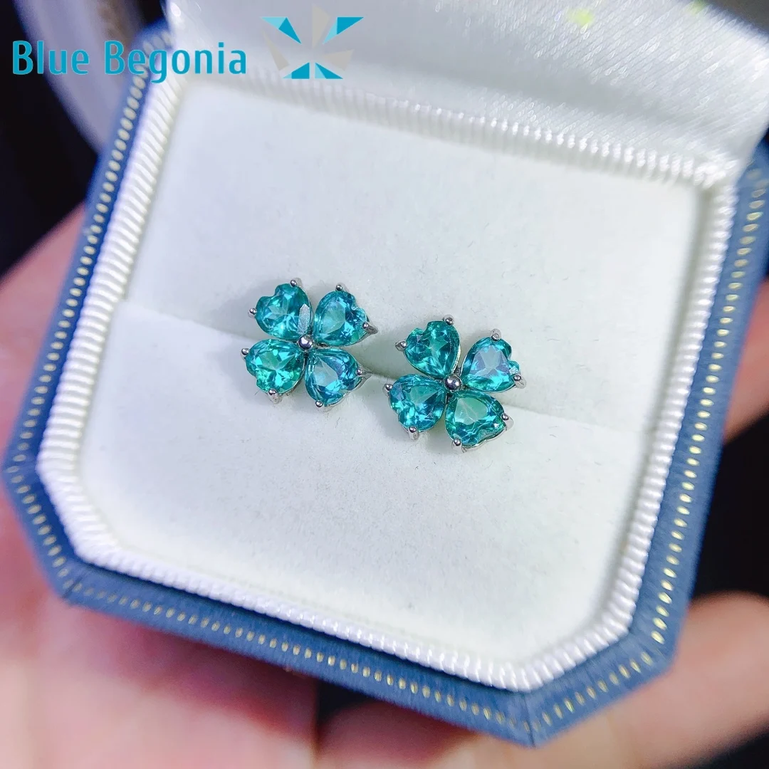 

Natural Paraiba Green Topaz Earrings 925 Sterling Silver 8pcs 5*5mm Gemstones for Women Anniversary Gift Fine Jewelry