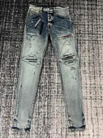 men ribbed bandana patch distressed blue jeans