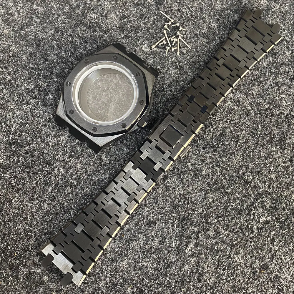 NH35 case complete set PVD plated black case 41mm steel bracelet suitable for NH35/36 movement sapphire crystal watch accessorie enlarge