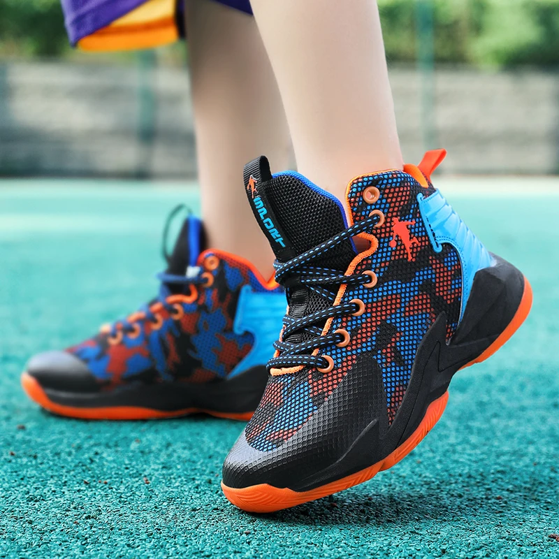 Hot selling brand boys' basketball shoes children's sports shoes breathable boys' basketball shoes high-top men's basketball tra