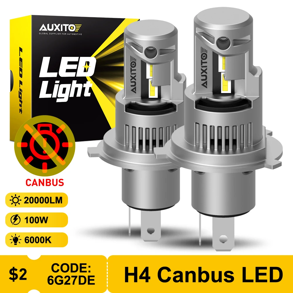 

AUXITO 2x 9003 H4 Светодиодные фары дальнего ближнего света Canbus Turbo H4 Светодиодные фары без ошибок 100 Вт Высокая мощность 20000LM Супер яркий белый