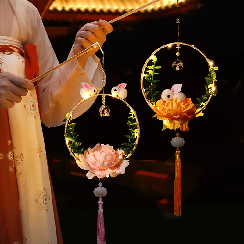 

Китайские Новогодние Детские портативные фонари кролика, сделай сам, материалы, фонари Нефритового кролика