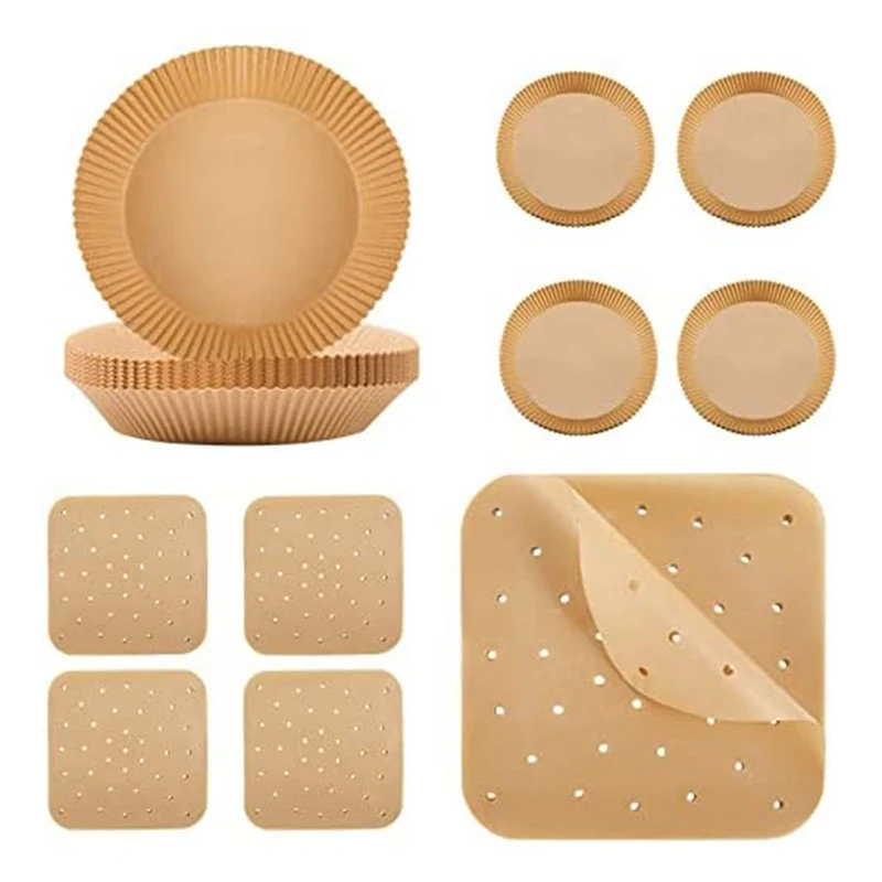 

100 Pcs Air Fryer Disposable Liners 8.5 Inch Square Perforated Air Fryer Paper & 6.3 Inch Round Baking Liners,For BBQ