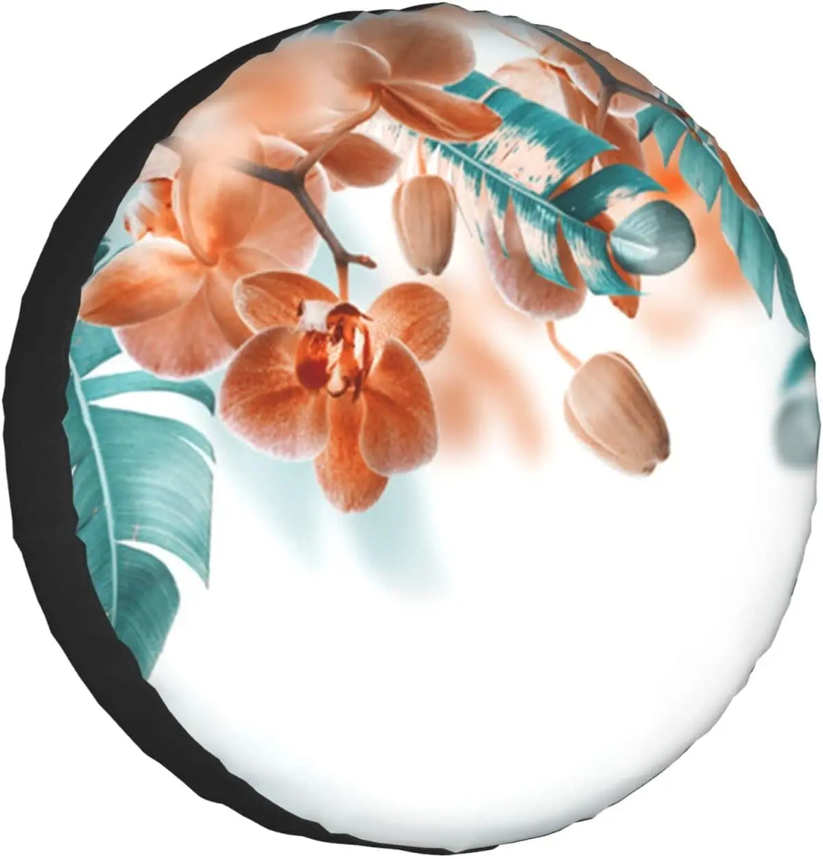 

Teal and Orange Orchid Printed Spare Tire Cover Waterproof Tire Wheel Protector for Car Truck SUV Camper Trailer Rv 14"-17"