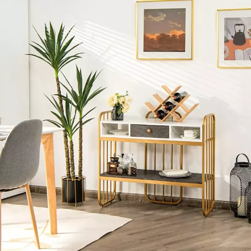 

Console Table with Drawer Storage Shelf Wide Tabletop Living Room Storage Rack Cabinet