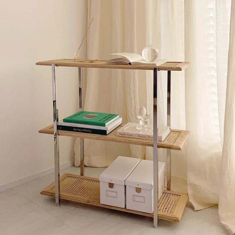 Japanese rattan storage rack solid wood storage rack bookcase B&B small-sized metal multi-layer landing rack