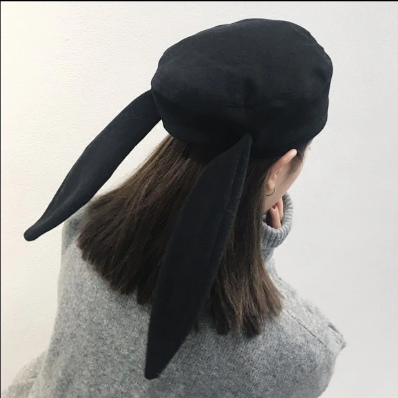 

Bunny Ears Hat Rabbit Ears Beret Autumn and Winter Woolen Painter Hat Women's Casual Beret Hat Fashion Cute Solid Flat Cap