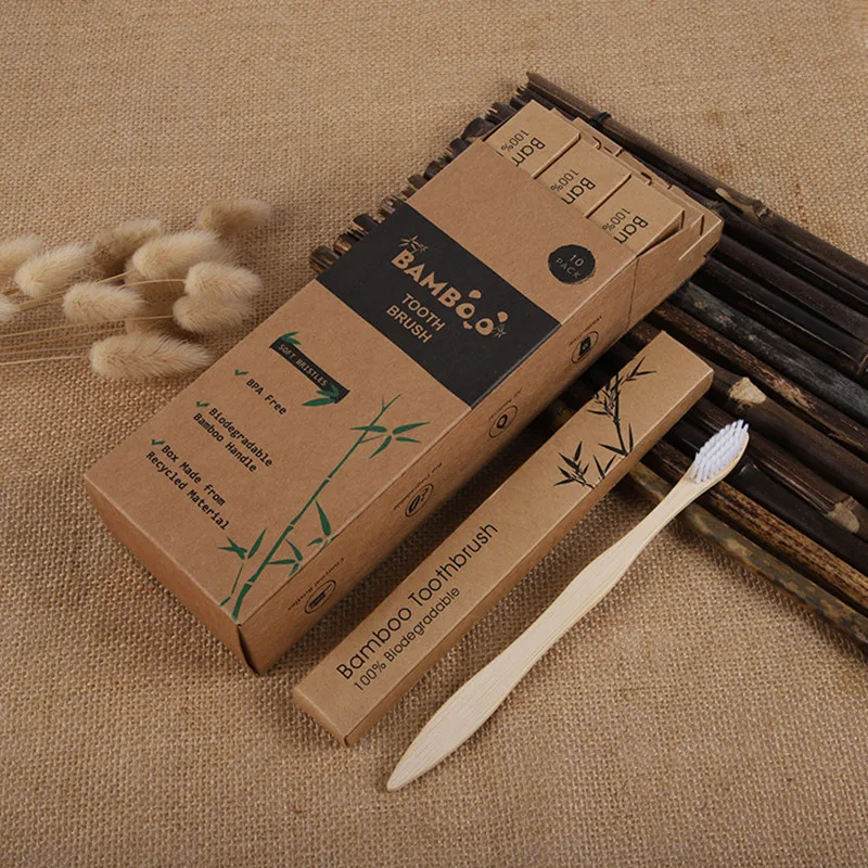 

4 Pcs Soft Bristles Bamboo Toothbrush, Biodegradable Natural Bamboo Charcoal Toothbrushes, Eco Friendly Wood Tooth Brushes