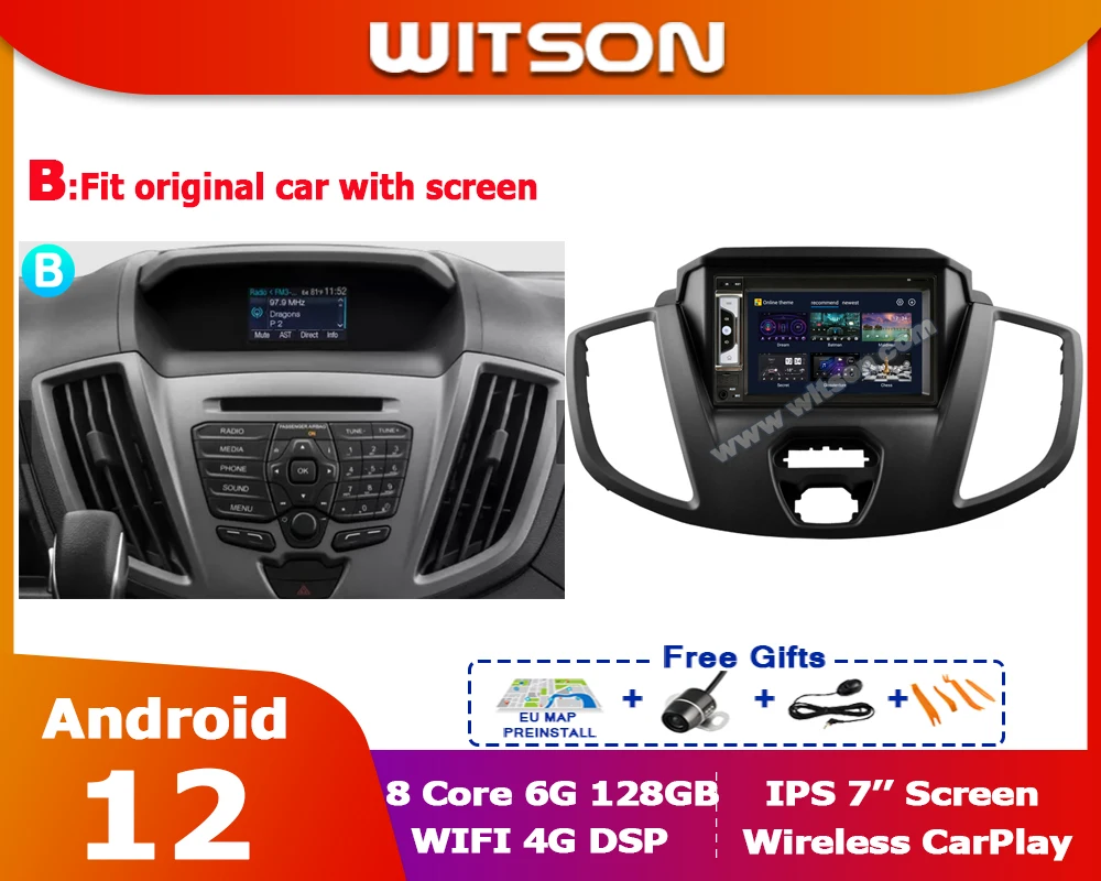 Car GPS Radios Carplay Android 12 Audio For FORD TRANSIT 2015 2016 2017 2018 Multimídia Air Conditioner without Button 7" Stereo