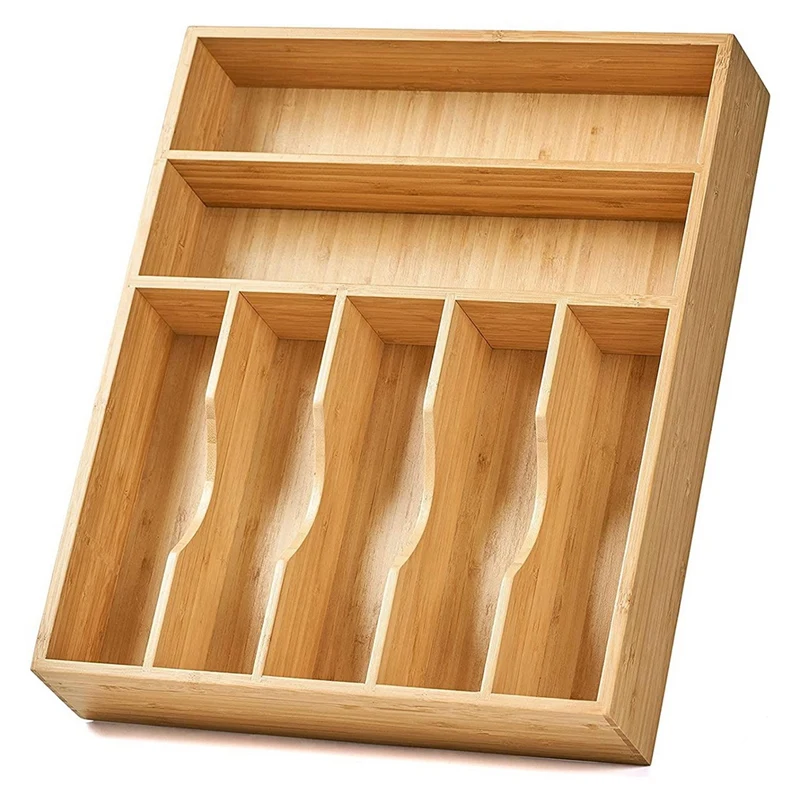 

Kitchen Drawer Storage Rack 7 Slots Silverware Tray Rack Bamboo And Wood Tableware Box 17 X 13 Inches