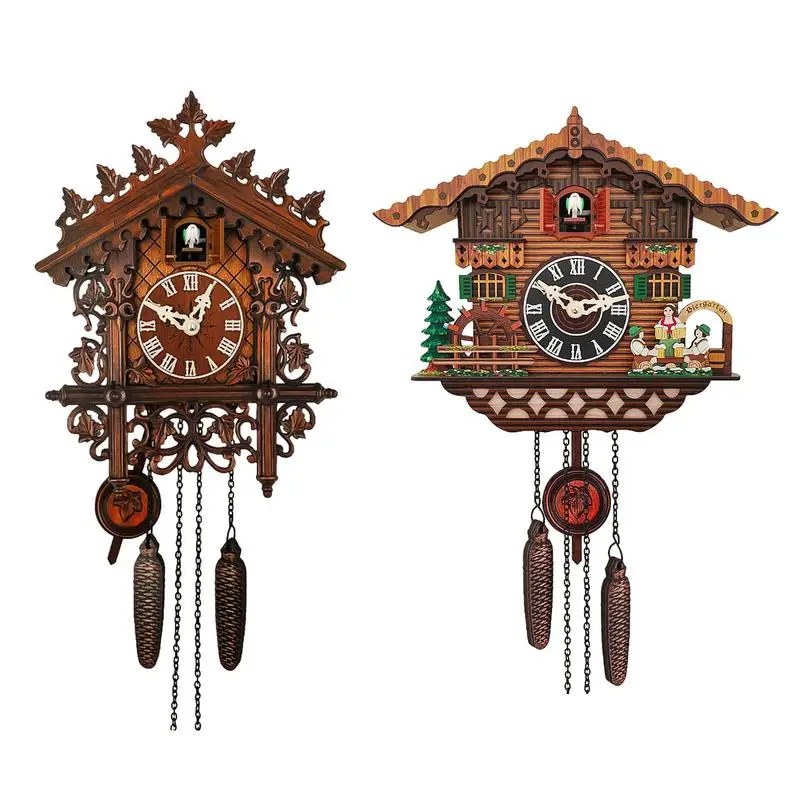 

Wooden Cuckoo Clock Handicraft Vintage Wooden Cuckoo Tree House Clock Pendulum Swinging Bird Decorative Hanging Wall Clocks