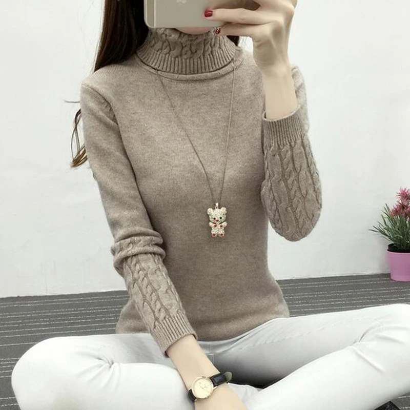 

Winter Woman 2021 Turtleneck Long Sleeve Sweaters Female Cheap Knitted Jumper Tricot Sweater Pullover Tops Solid Color Wholesale