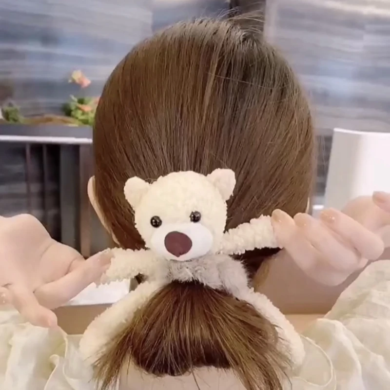 

New Women Girls Cute Plush Bear Scrunchie Ponytail Hair Tie Decorate Elastic Hair Bands Headband Fashion Hair Accessories