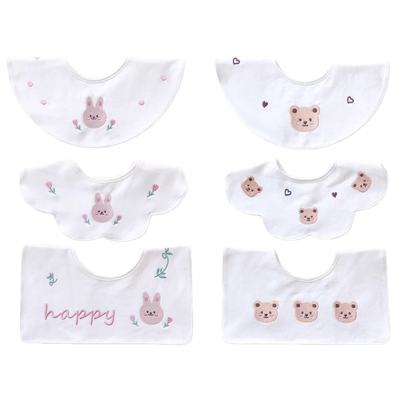 

57EE Pack of 3pcs Baby Cotton Bibs Animal Print Newborn Teething Bib Drooling Bibs 3-layer Breathable Newborn Nursing Bib