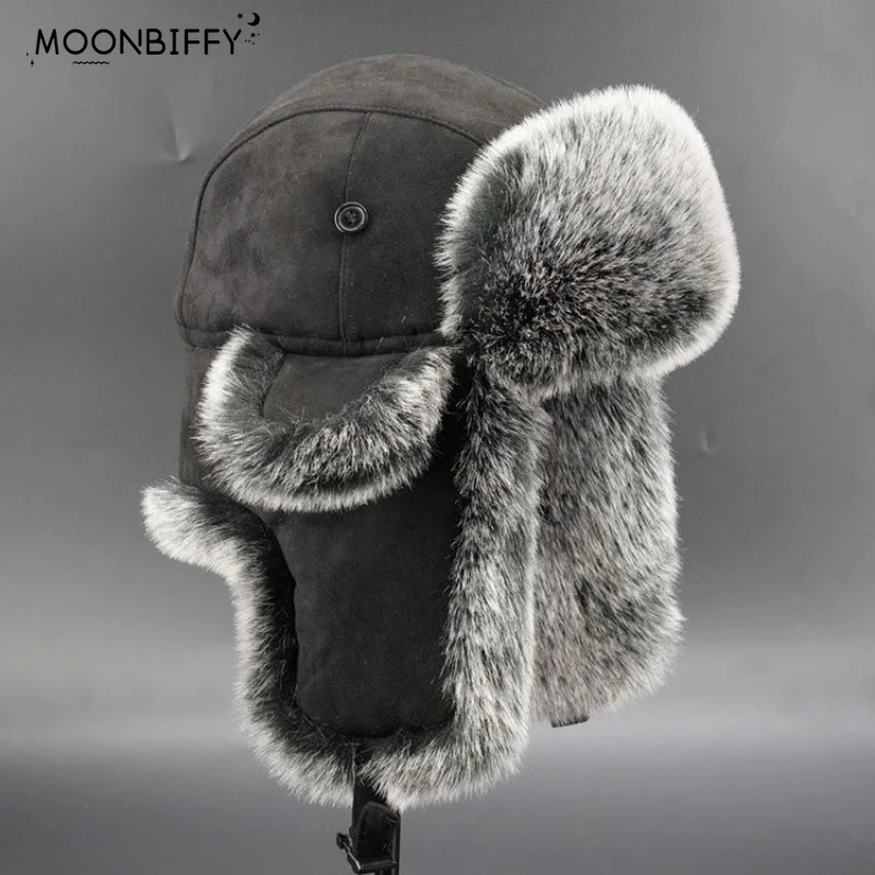 

Super Thick Warm Fur Hats for Men 2023 Large Size Prevent Cold and Wind Hat Men Ear Protection Face Windproof Ski Cap