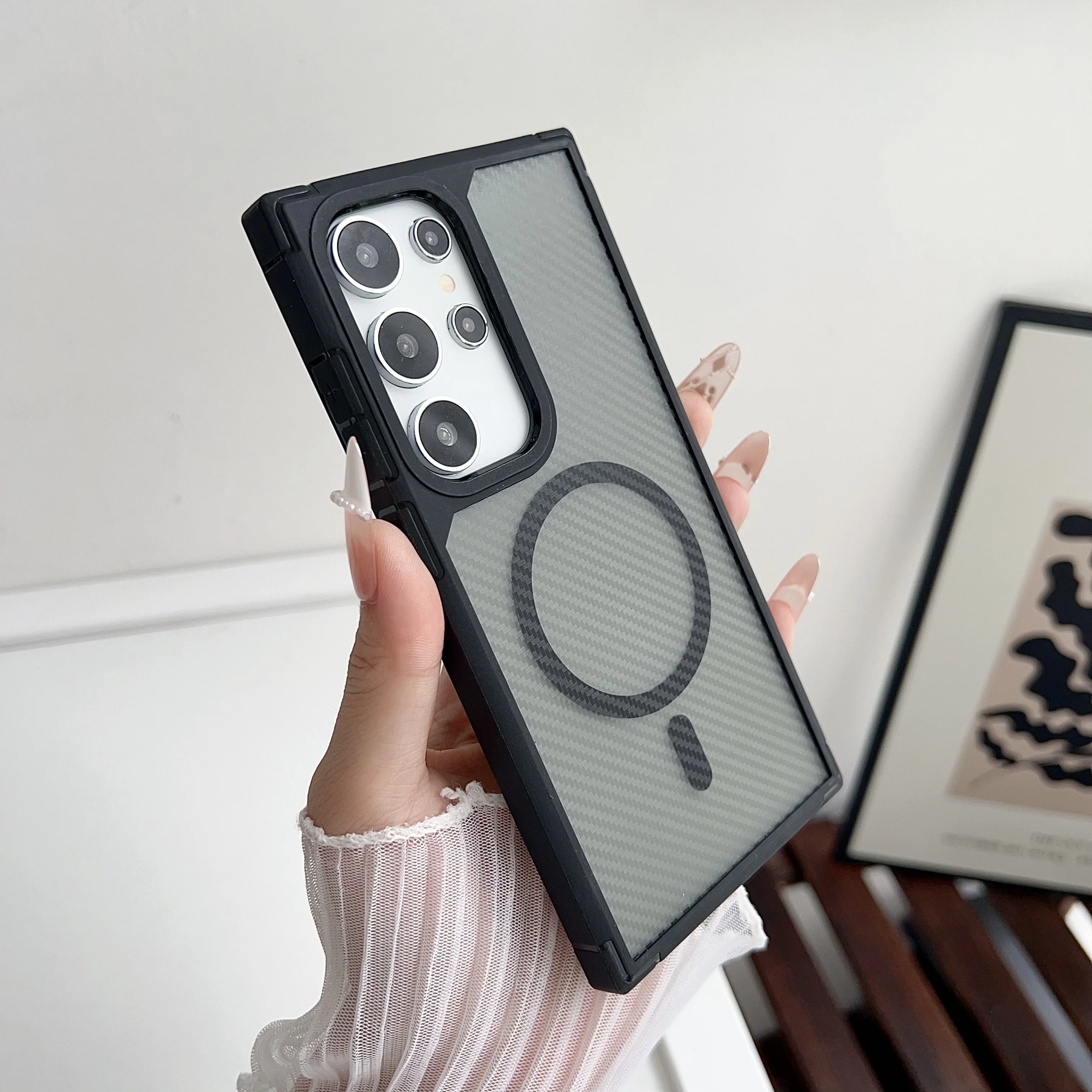 Оригинальный защитный Магнитный чехол из углеродного волокна для Magsafe Samsung S24 S23 S22