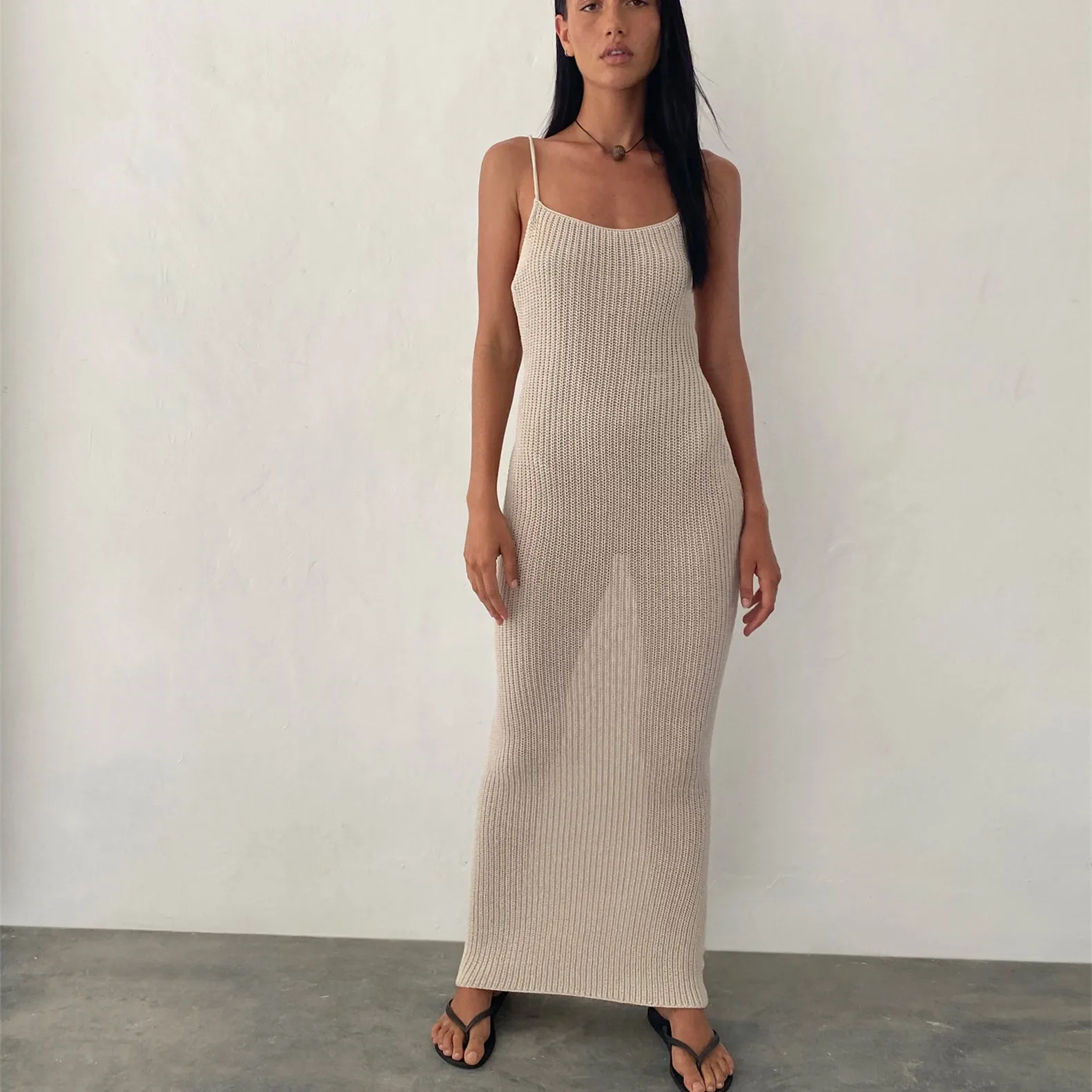 

Женское трикотажное платье без рукавов hirigin, Летнее Длинное однотонное платье на бретелях-спагетти для клуба, пляжа, праздника, уличная одежда