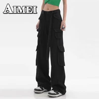 s 2xl cotton womens skinny hiphop black cargo pants baggy straight trousers y2k streetwear wide leg mopping pants for women
