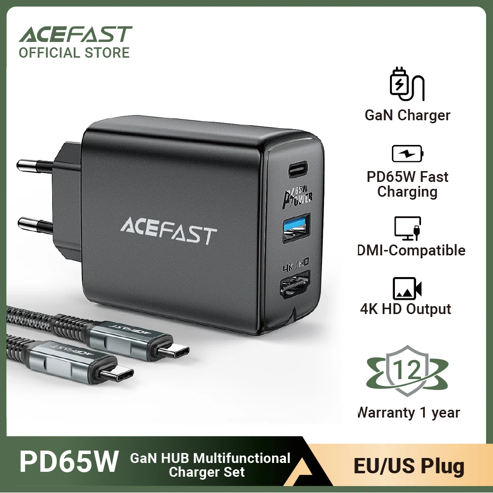 acefast portable gan 65w fast charger 4k60hz hdmi compatible tv docking station for switch 3ports type c qc3 0 notebook charger free global shipping