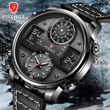 FOXBOX New Men Watches Fashion Sport Leather Watch Mens Luxury Date Clock Waterproof Quartz Chronograph Watch for Men Wristwatch-36638