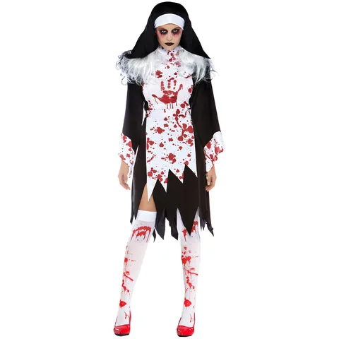 Страшный кровавый костюм монахини для женщин, костюм на Хэллоуин для взрослых, страшный демон, зомби, маскарадный костюм для косплея