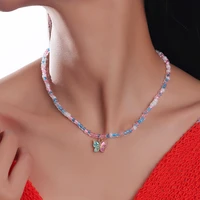 fashion rice beads choker necklaces for women elegant cute colorful butterfly pendant necklace girls party jewelry gift