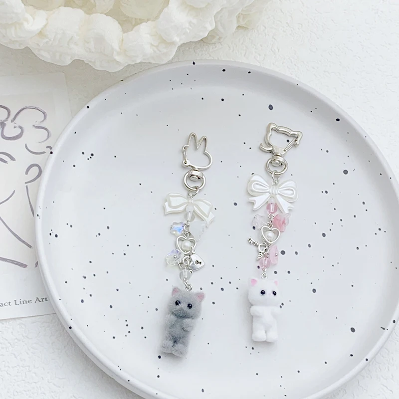 1 шт. держатель для автомобильных ключей флокированный брелок с котом бантом