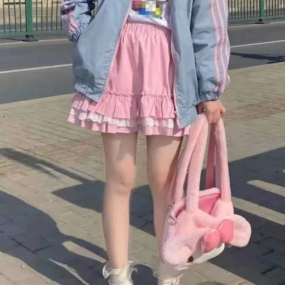 

Harajuku Casual Lolita Vintage Mini Woman Y2k Skirt Pleated Aesthetic Lace Alt School Korean Skirts Skater Kawaii Pink Indie
