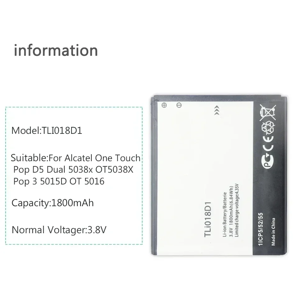 Аккумулятор TLi018D1 1800 мАч для мобильного телефона Alcatel One Touch Onetouch OT-5038 OT-5051D OT-5051X Pixi 35