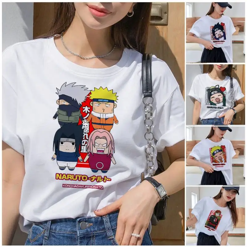

Футболка женская с японским аниме Наруто, крутая Милая дизайнерская рубашка, Повседневная Уличная одежда в стиле хип-хоп с круглым вырезом ...