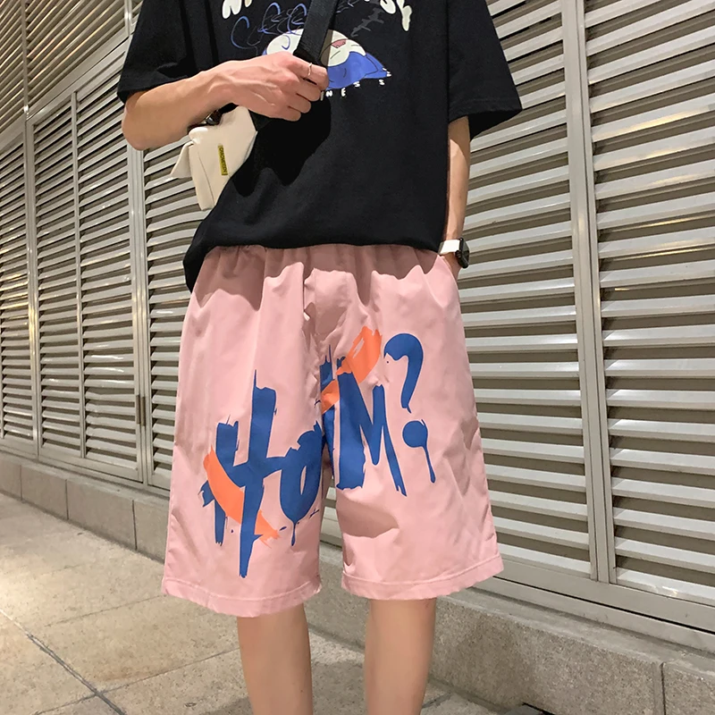 New BKQU pink shorts in the summer of 2022 male Fried street graffiti big shorts American basketball 5 minutes of pants
