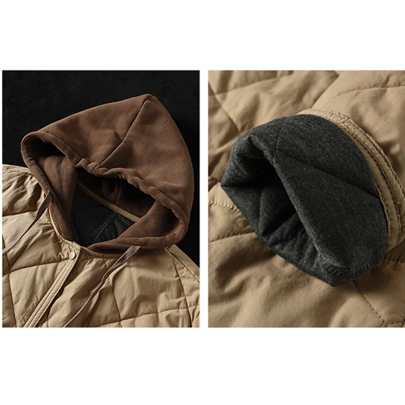 New Cotton Coats Famale Clothing Thicken Diamond Lattice Hooded Quilted Winter Jacket Women 2022 Solid Loose Long Padded Parkas