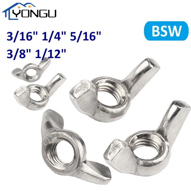 

BSW 3/16" 1/4" 5/16" 3/8" 1/12" Inch Butterfly Wing Nuts Steel Zinc Plated Wing Nuts Hand Tighten Nut