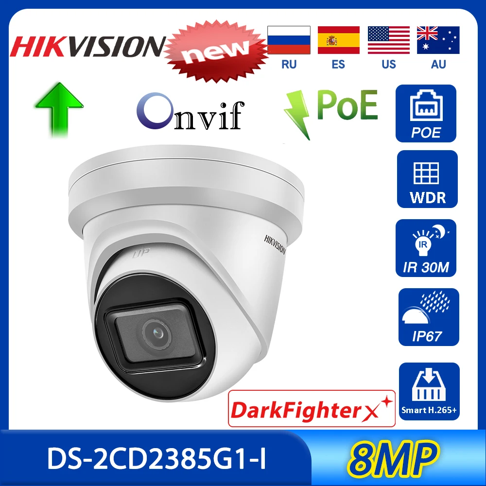 

Hikvision 8MP IP Camera Kit DS-2CD2385G1-I H265+ 4K Mini POE CCTV SD Card Outdoor Surveillance Video Dome Camera