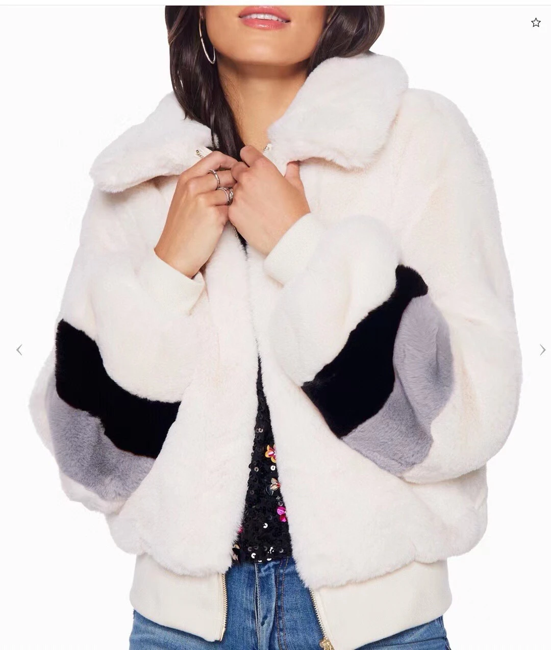 

Women Environmentally Fur Warm Coat Soft Waxy Color Splicing Double Zipper Lady coat