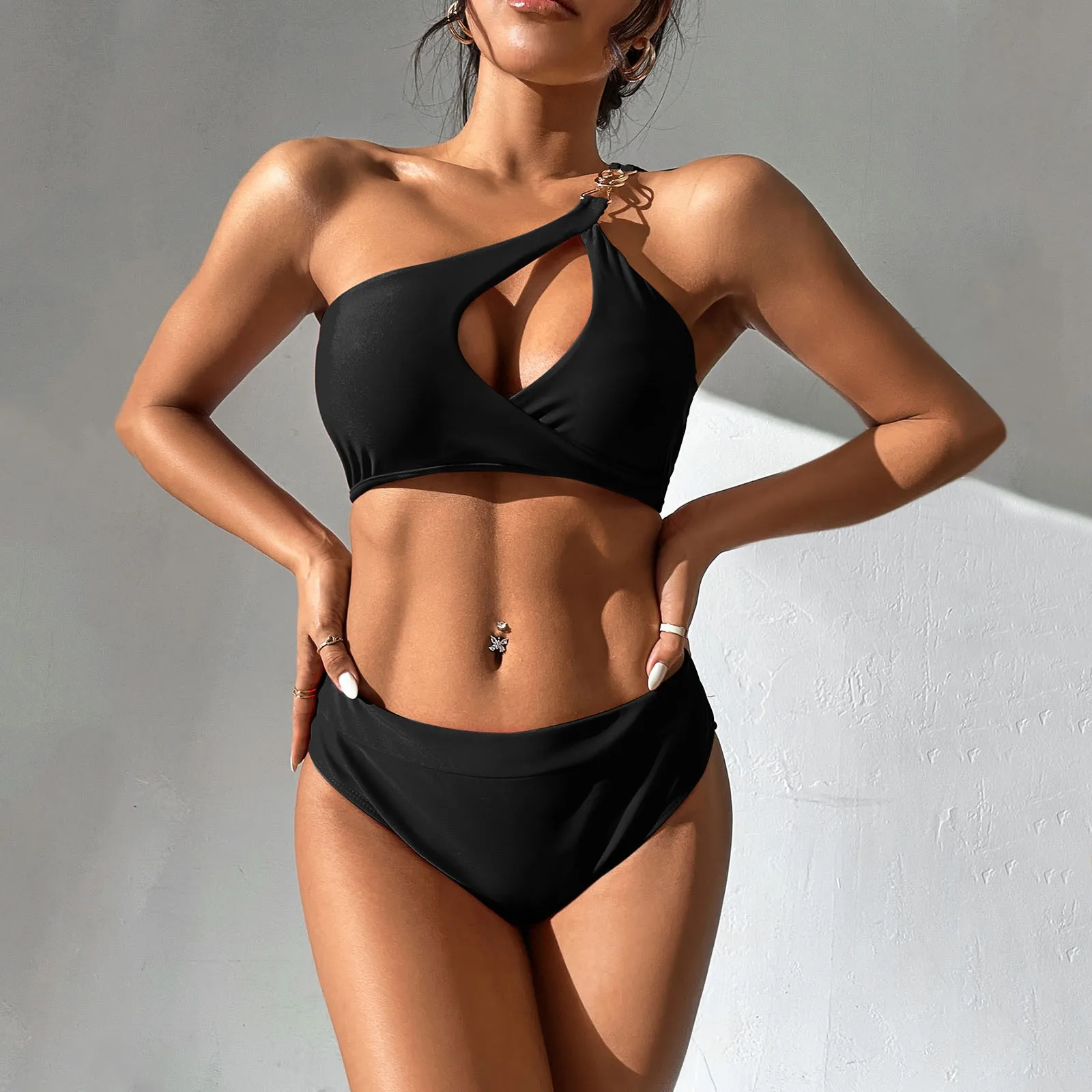 

Women Casual Solid Hollow Strap Sexy Bikini Swimwear Bathing Two Piece Swimsuit Suit Shorts Set for Women