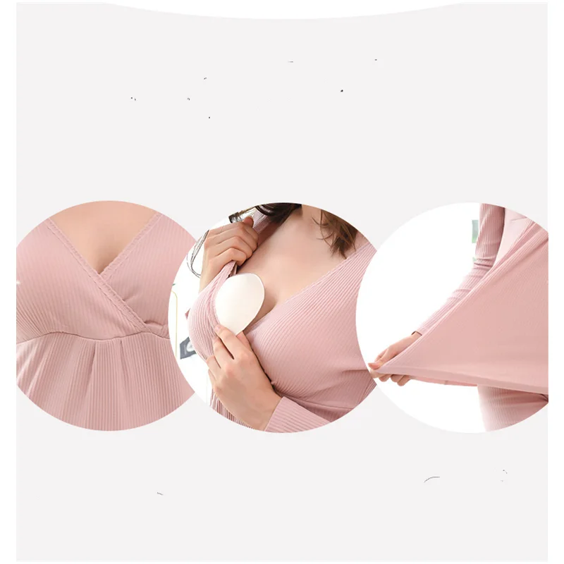 Беременности и родам ночная рубашка с подкладкой хлопок кормящих пижамы для