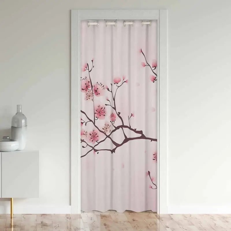 

Японские занавески для дверей сакуры с цветами вишни, для спальни, кафе, закрывающие двери, люверсы, изолированная термозанавеска для двери