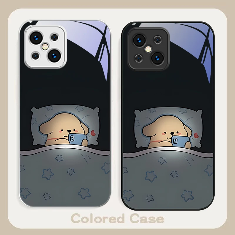 Staying up late dog male For Find X5 X3 Lite Reno 6 4Z 5G OPPO A72 79 73 58 A54S OnePlus Nord N200 Tempered glass phone case