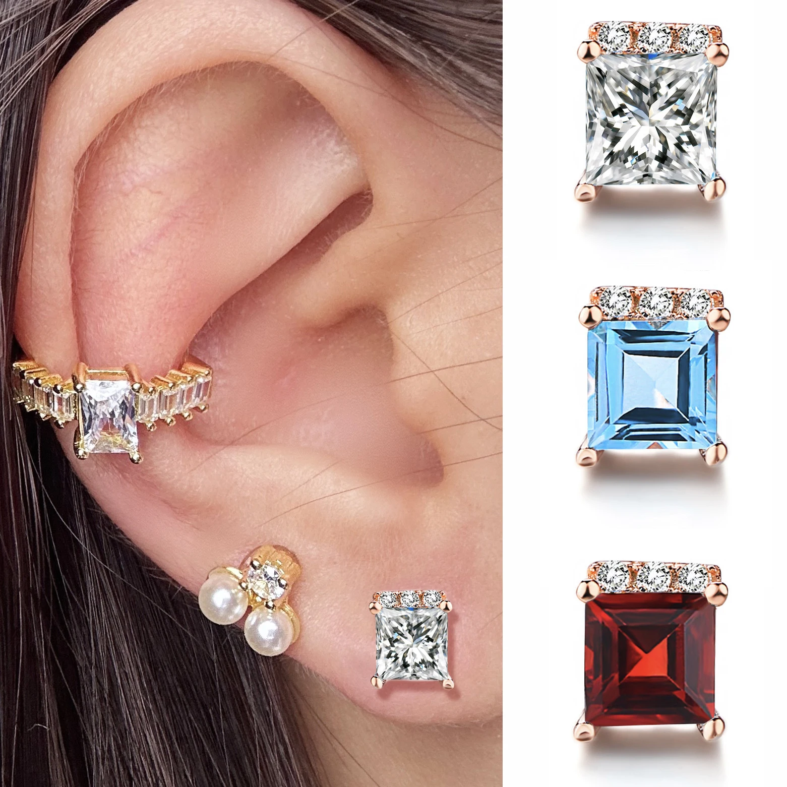 Изящные серьги-гвоздики для женщин маленькие милые квадратные серьги AAA +