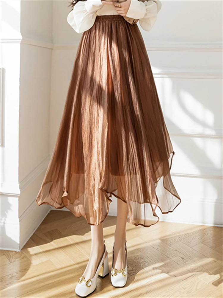 Юбка Женская средней длины с завышенной талией повседневная элегантная