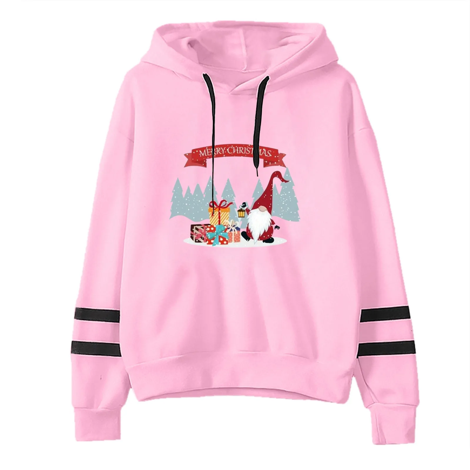 

Толстовка Женская на молнии спереди, Повседневная Свободная кофта с длинным рукавом и карликовым принтом, полосатая толстовка с капюшоном, на каждый день