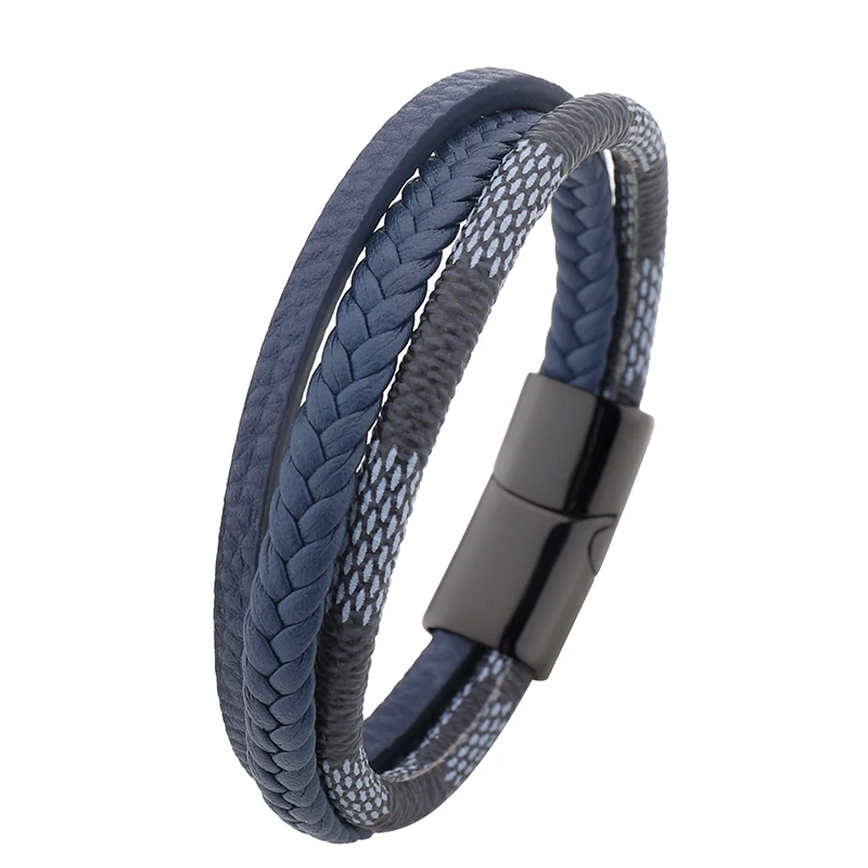 

2022 Fashion New Retro Old Pattern Leather Bracelet Unisex Multi-layer Hand-woven Magnet Buckle Bracelet