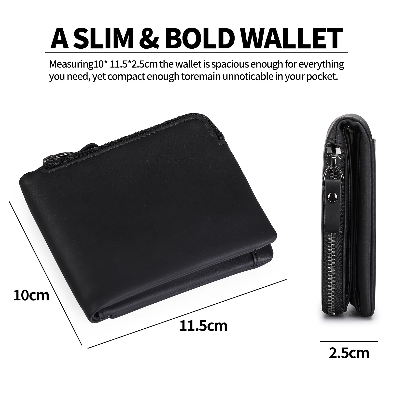 Luxury Genuine Leather Mens Purse Male Zipper Card Holders with Coin Pocket Rfid Wallets Gifts for Men Money Bag
