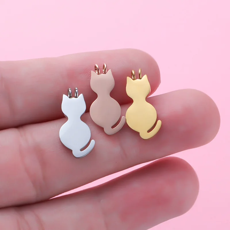 

Stainless Steel Cat Charm Blank For Engrave Rose Gold/Gold/ Silver Color Metal Cat Tag Charms Mirror Polished Wholesale 10pcs